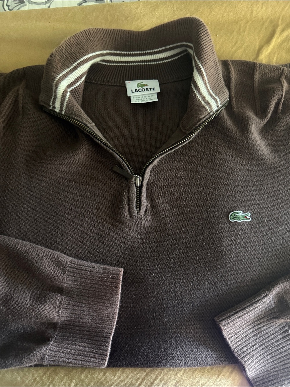Lacoste Men's Chocolate Brown Half-Zip Sweater with Croc Logo